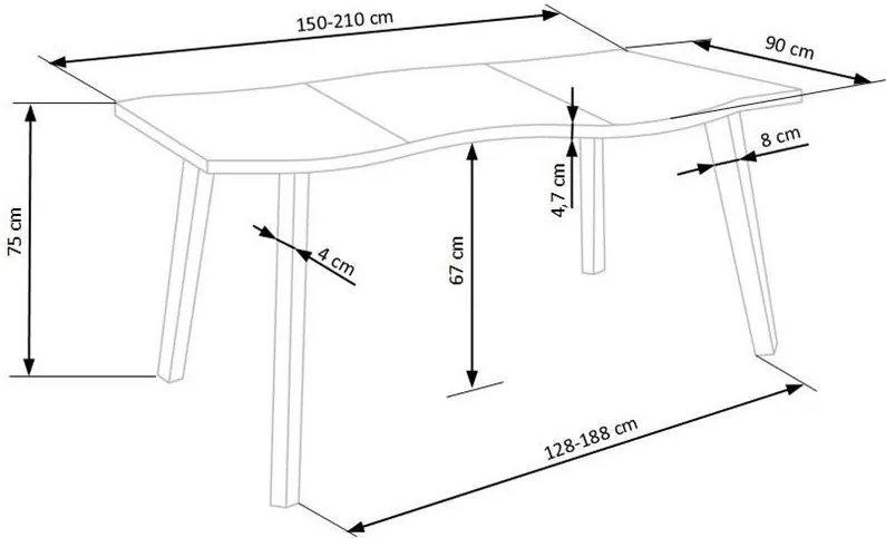 Bővíthető étkezőasztal BRYNE 150(210)x90, tölgy