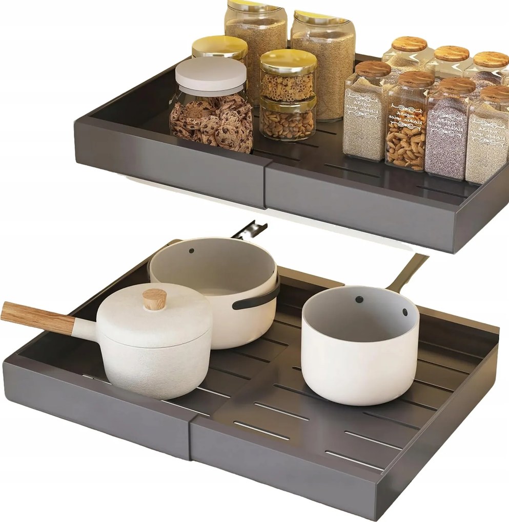 Teleszkópos fiók Kihúzható konyhai fiók Szekrény Fekete Fúrás nélkül