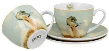 Porcelán csésze + alj 270 ml 2 személyes dobozban Monet Hölgy esernyővel