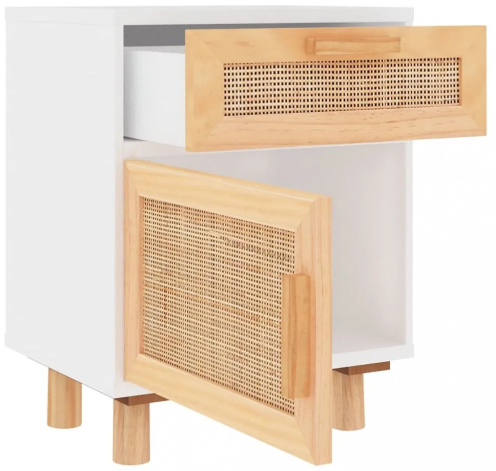 2 db fehér természetes rattan éjjeliszekrény