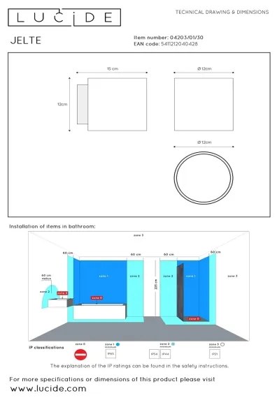 Lucide 04203/01/30 - Fürdőszobai fali lámpa JELTE 1xG9/33W/230V IP44
