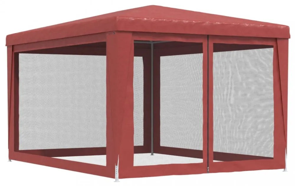 piros HDPE rendezvénysátor 4 hálós oldalfallal 3x4 m