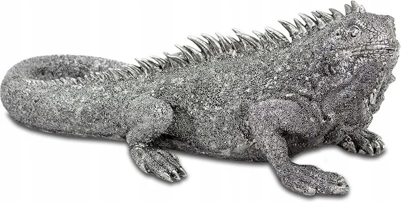 Dekoráció ezüst nagy leguán figura hamuszürke figura