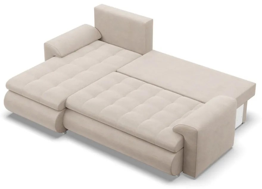 Tokio sarokkanapé, 2 ágyneműtartóval, bársony, baloldali, bézs