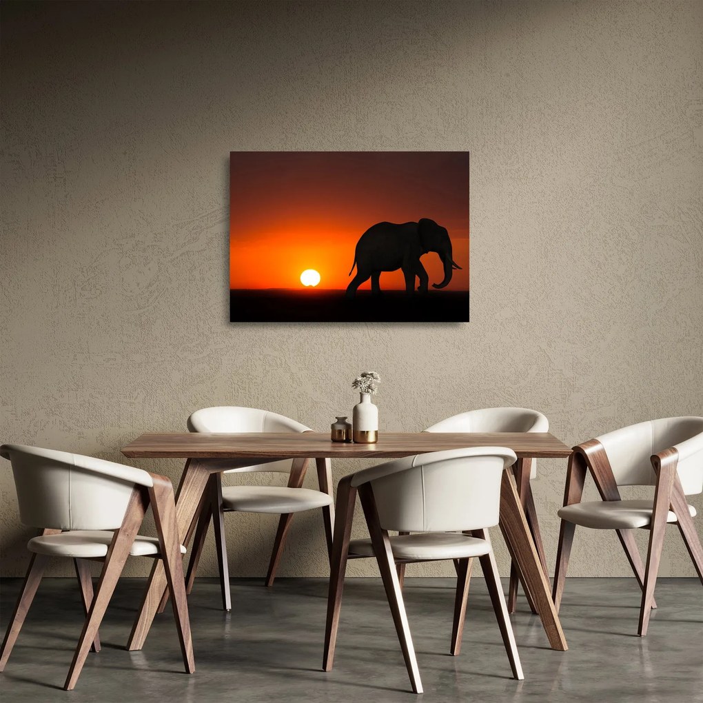 Elefánt képe naplementekor (üvegen) (70x50 cm)