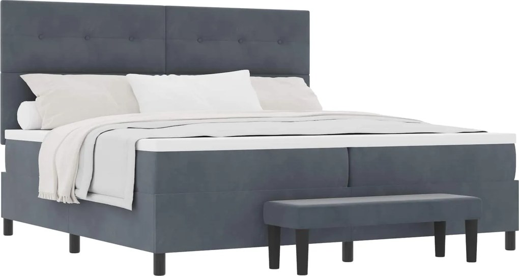 vidaXL Boxrugós ágy matracmal Sötétszürke 200 x 200 cm Bársony