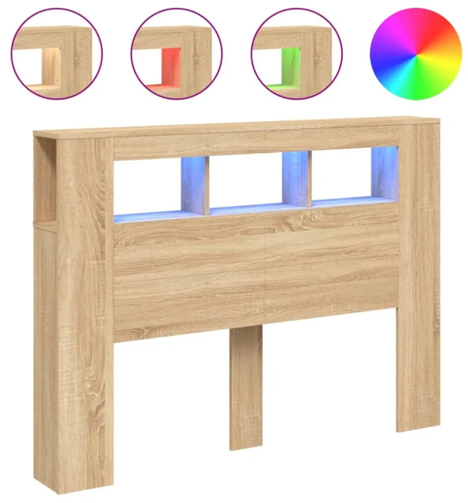 sonoma tölgy színű szerelt fa LED-es fejtámla 140x18,5x103,5 cm
