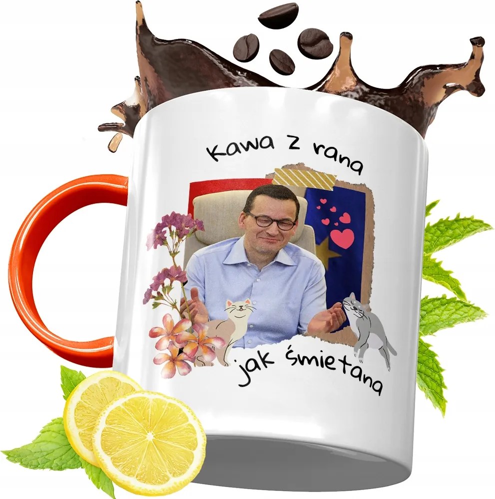 Narancssárga Bögre Mateusz Morawiecki Ajándék fényképes nyomtatással