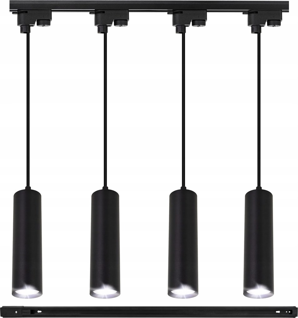 Függő mennyezeti lámpa Sín 1m 4x GU10 cső Fekete Szoba konyhába