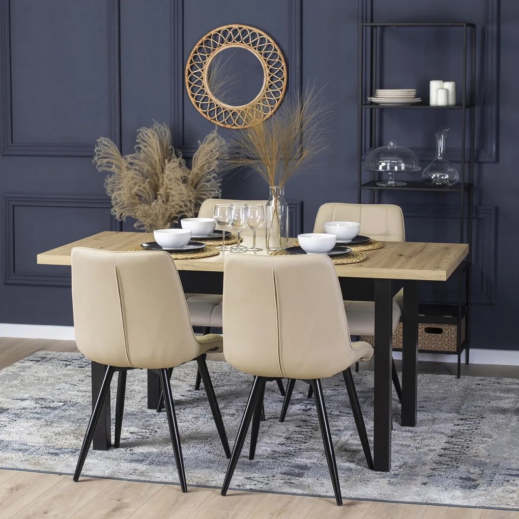 Bővíthető Étkezőasztal Riviera Tölgy/Fekete Színben. SKUBI 120-160 cm