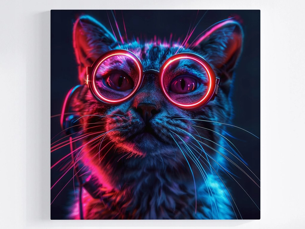 Canvas Vászonkép Portré Macska Rózsaszín Szemüveg Techno Nerd 40x40