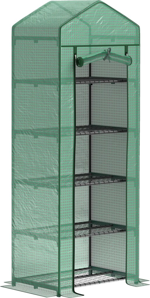 Outsunny Üvegház Rolós Ajtóval, Polcokkal, Téltűrő Acél Üvegház, Üvegház Erkélyre, Kertbe, Paradicsomház 69 x 49 x 193 cm, Paradicsom Üvegház Paradics