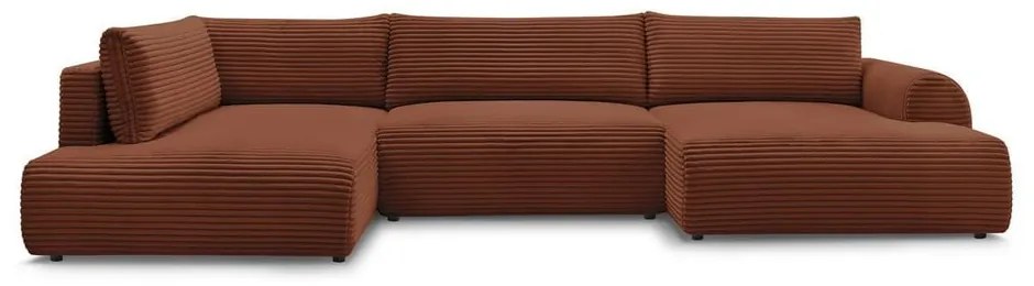 Téglavörös kordbársony kinyitható sarokkanapé (jobb oldali-U alakú) Lucien – Bobochic Paris