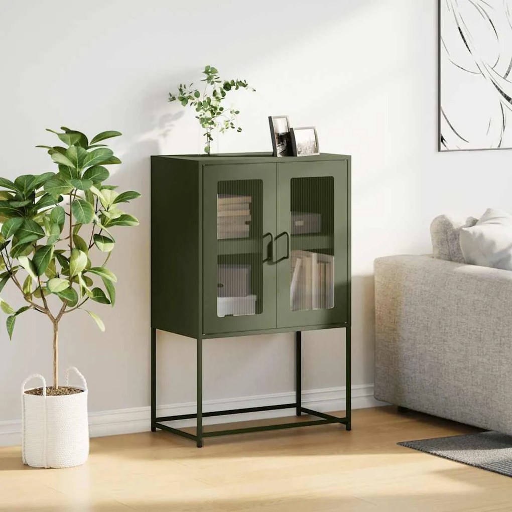 Highboard olívazöld 68x39x107 cm Acél