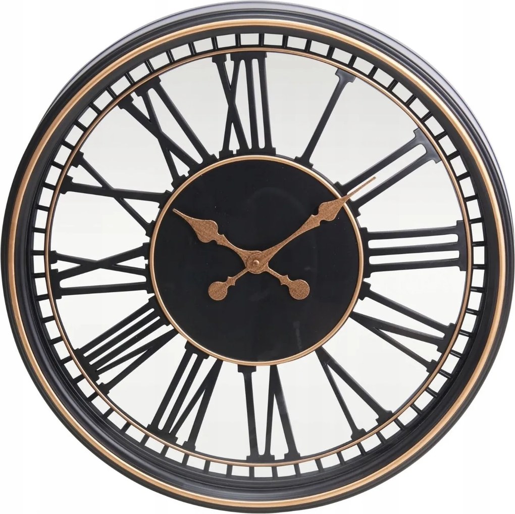 Római Számok falióra 49 cm Fekete-arany Keret Nagy csendes mechanizmus