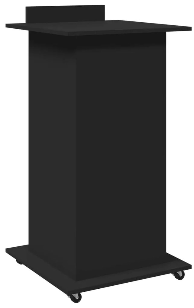 fekete szerelt fa állópult kerékkel és fiókkal 55 x 55 x 107 cm