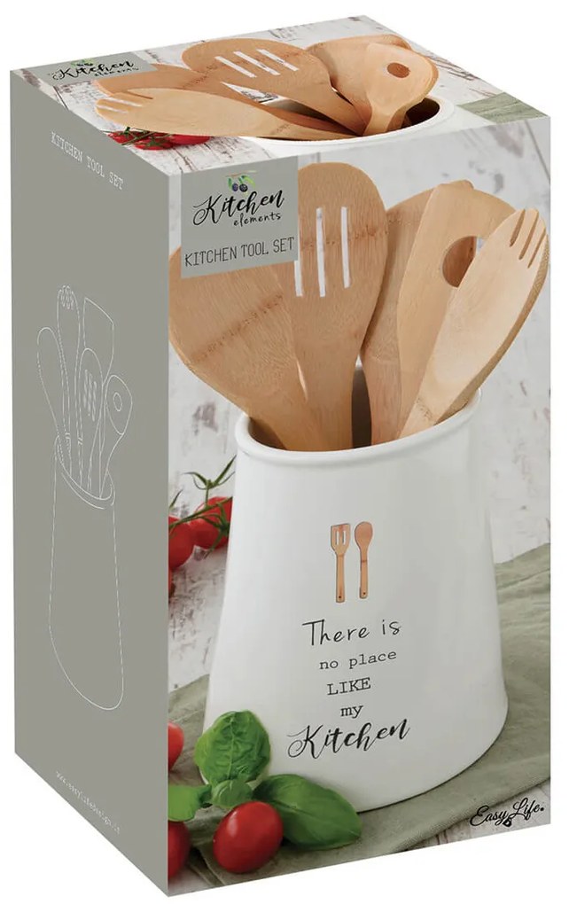 Porcelán fakanáltartó 5 db bambusz konyhai eszközzel KITCHEN Elements