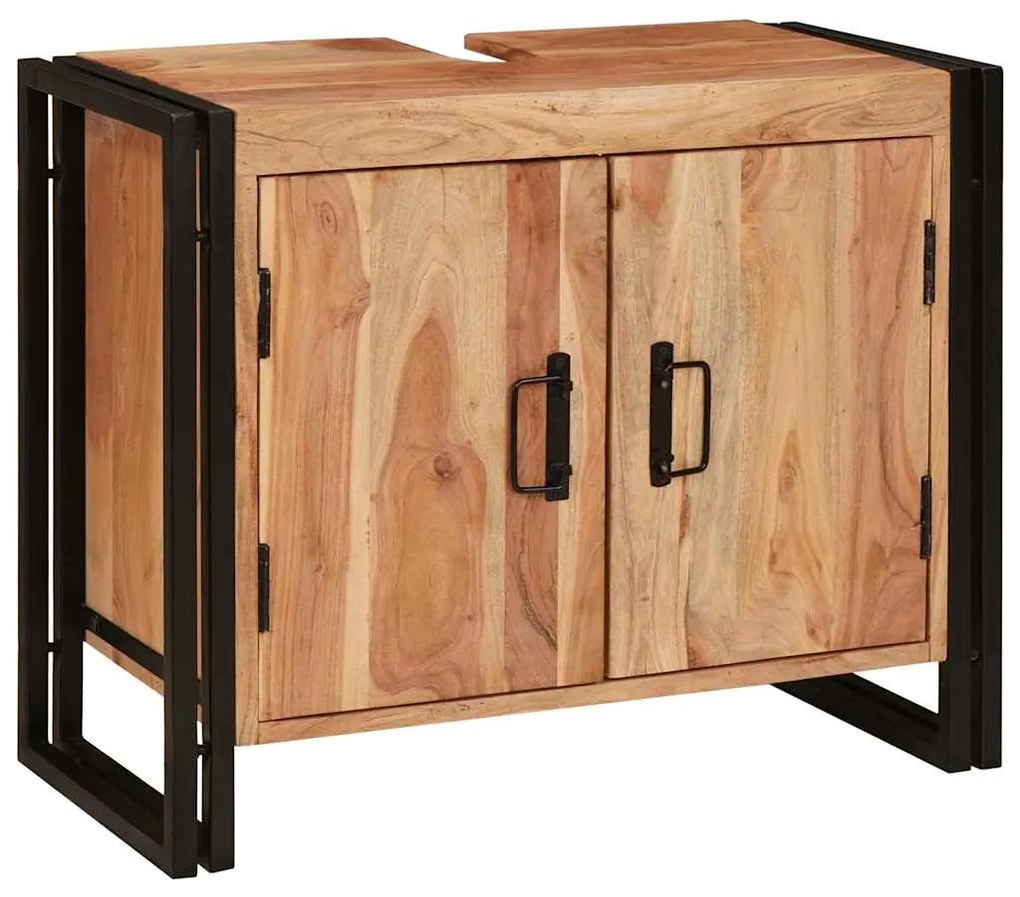 Fürdőszobai mosdószekrény 71 x 33 x 58 cm Tömör akácfa és vas