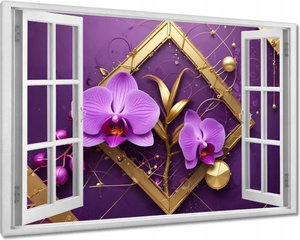 Vászonkép 90x60 Lila orchideák és arany