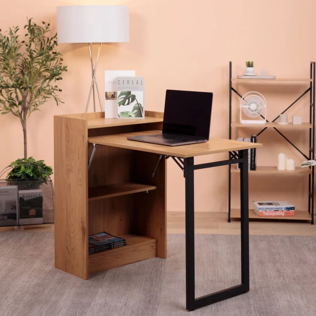 Összecsukható polcos íróasztal / számítógépasztal 102×58 cm, masszív kialakítással, aranytölgy – Intenso Home