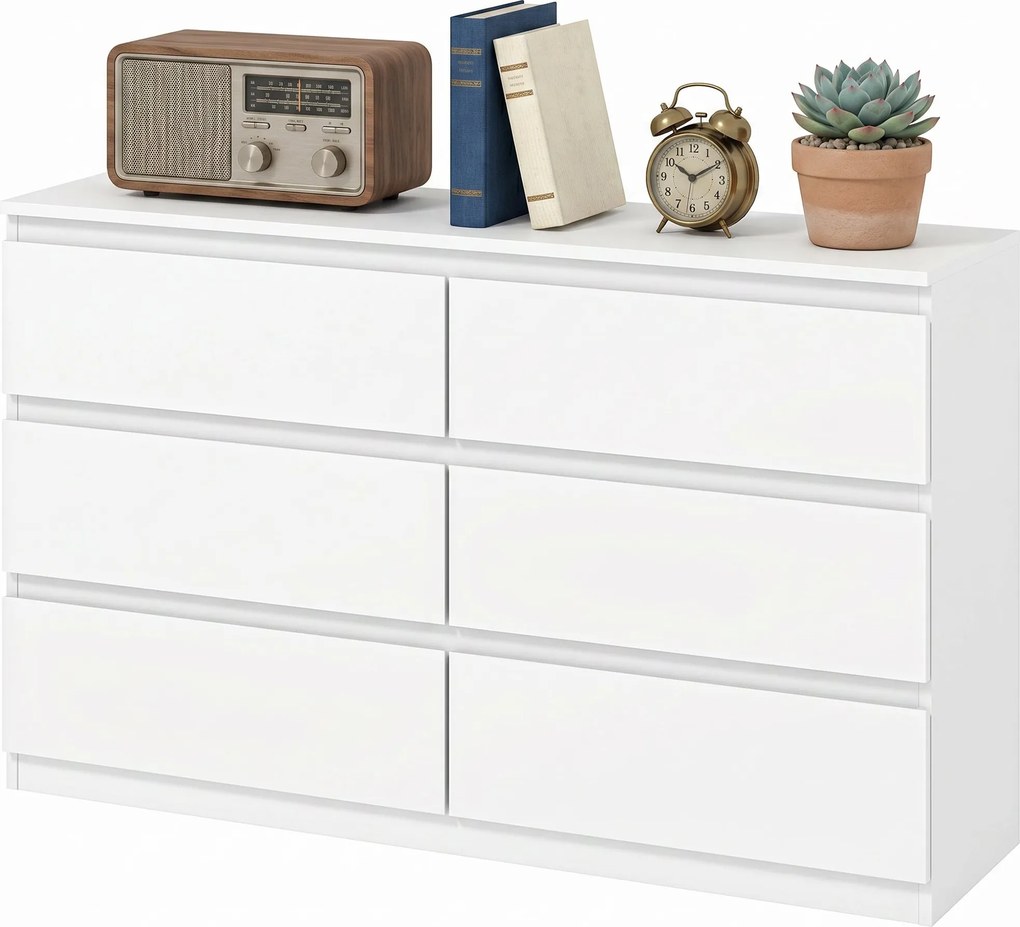 HOMCOM 3 fiókos komód, modern fogantyú nélküli szekrény nappaliba, hálószobába és előszobába - fehér (112 x 34 x 75 cm) | Aosom
