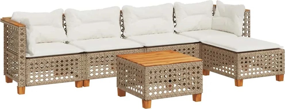 vidaXL 6 részes bézs polyrattan kerti ülőgarnitúra párnával