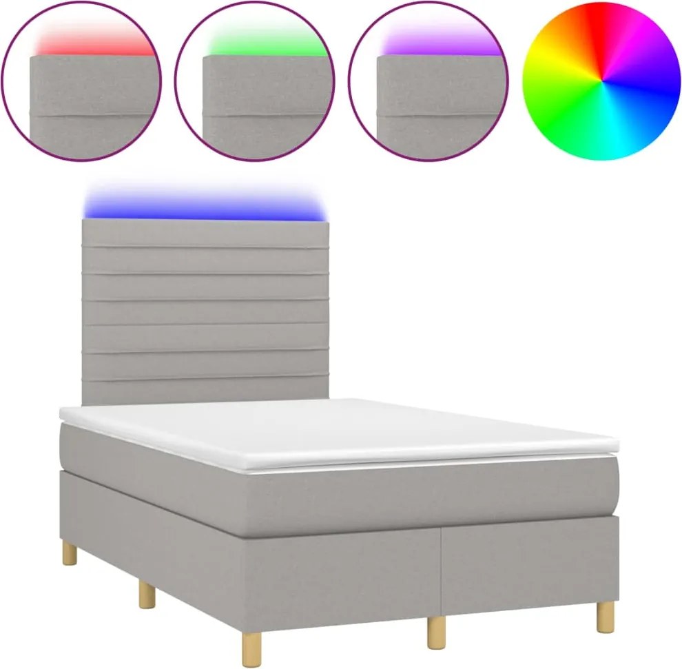 vidaXL világosszürke szövet rugós és LED-es ágy matraccal 120 x 200 cm