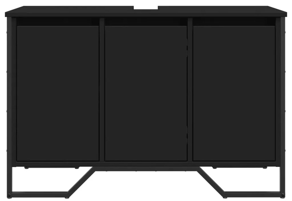 Fekete szerelt fa fürdőszobai mosdószekrény 91 x 35 x 60 cm