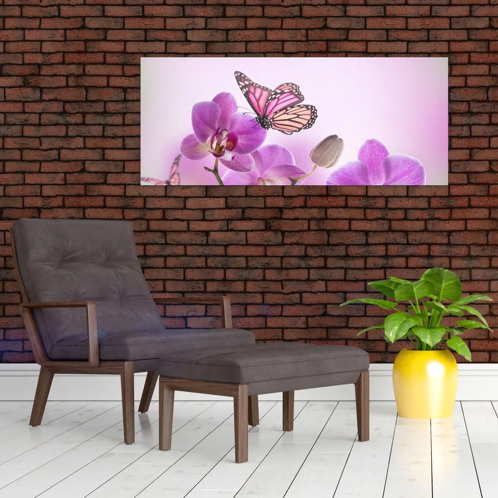 Kép - Pillangó orchidea virágon, lila (120x50 cm)