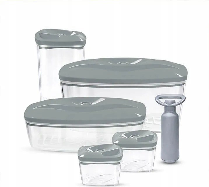 Szett: 5 db SeeYoo Dafi légmentesen záródó ételtároló doboz Szürke pumpa