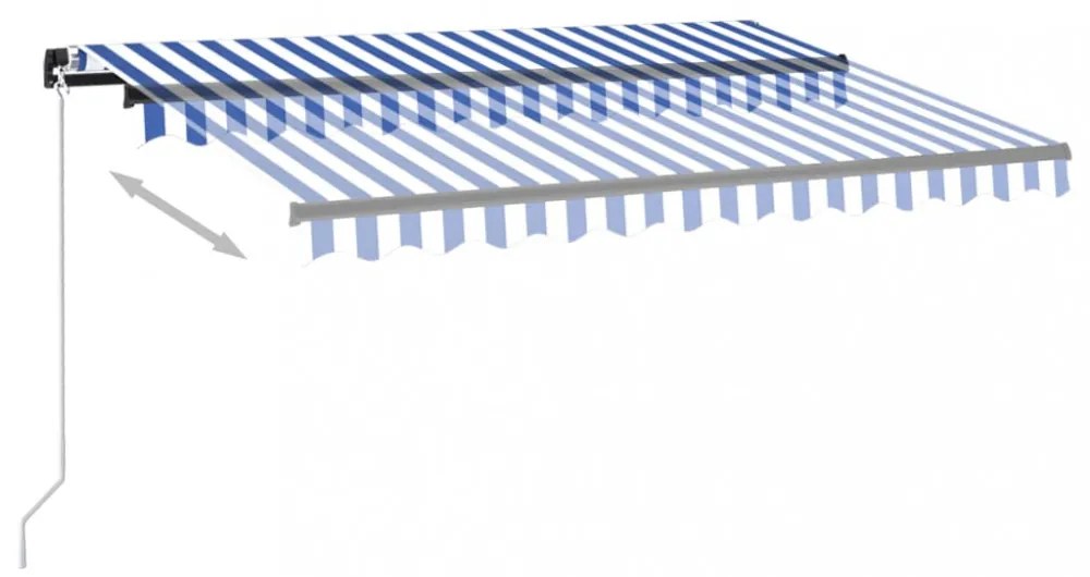 kék és fehér kézzel kihúzható LED-es napellenző 350 x 250 cm