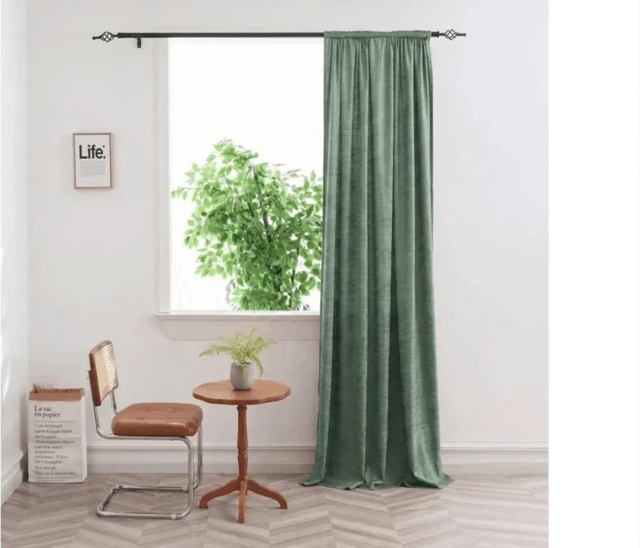 Sötétítő függöny LOOM VELVET 140x250 cm, zöld Felfüggesztés: Hullámos sínszalag