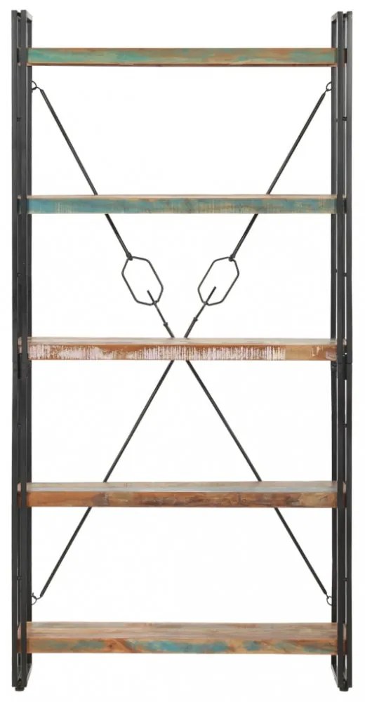 5 szintes tömör újrahasznosított fa könyvespolc 90x30x180 cm