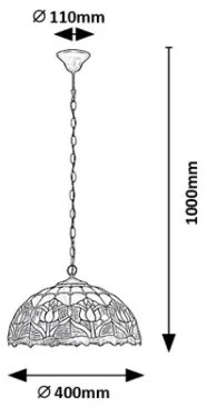 Brilagi - Tiffany stílusú vitrázs csillár, láncra függesztett LORAS 2xE27/60W/230V