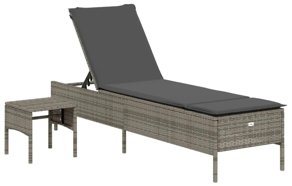3 részes szürke polyrattan napozóágy szett párnával