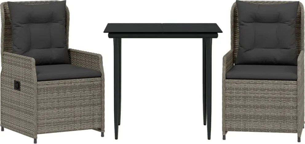 vidaXL 3 részes szürke polyrattan kerti étkezőgarnitúra párnával