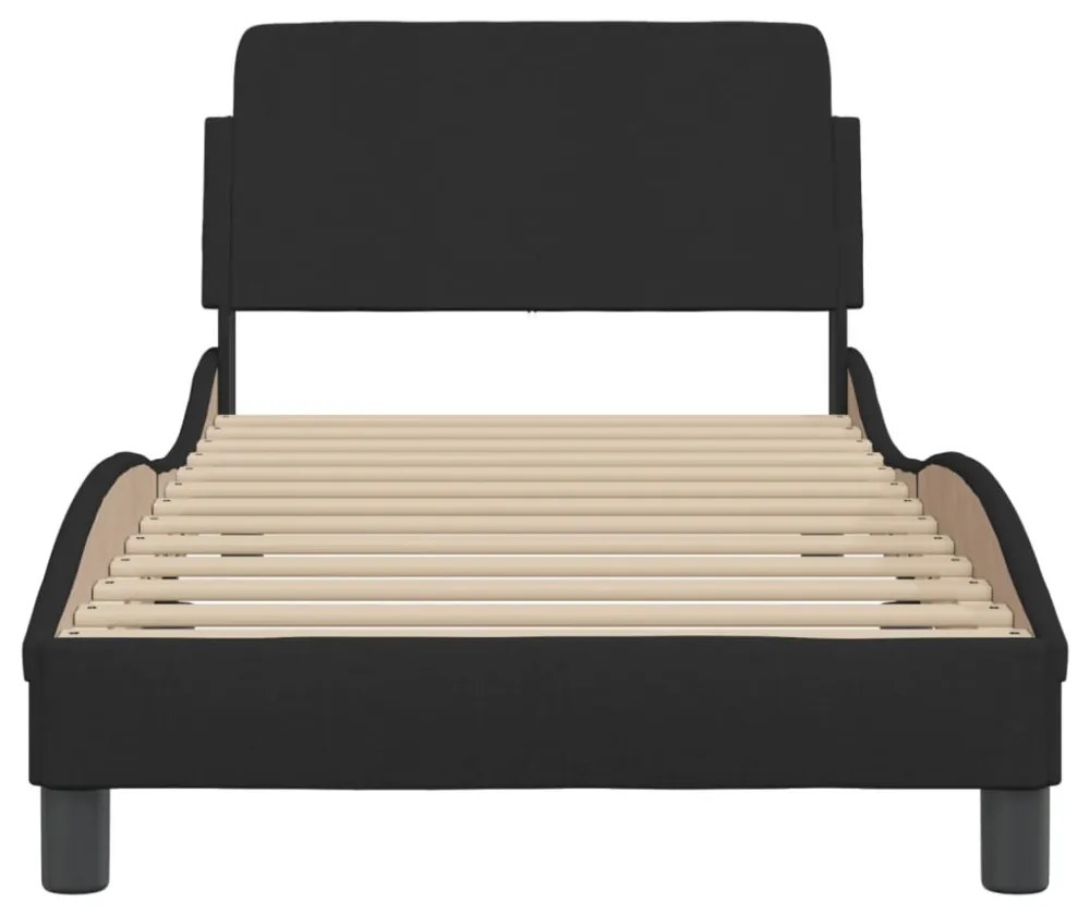 fekete szövet ágykeret fejtámlával matrac nélkül 80 x 200 cm
