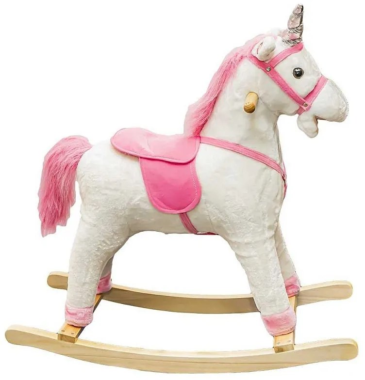 Unikornis hintaszék, csapdahangok, plüss kárpitozású, 68 cm magas, elemekkel