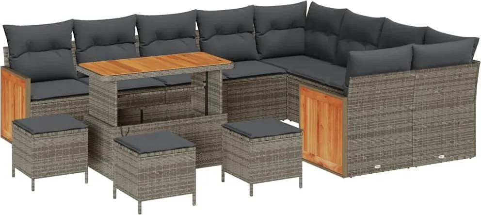 vidaXL Kerti Kanapé Szett 13 pcs Szürke Poli Rattan és Porfestett Acél