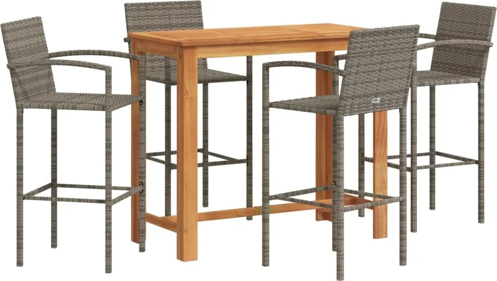 vidaXL 5 részes szürke tömör akácfa és polyrattan kerti bárszett