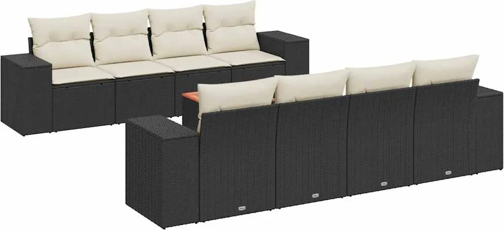 vidaXL 9 részes fekete polyrattan kerti ülőgarnitúra párnákkal