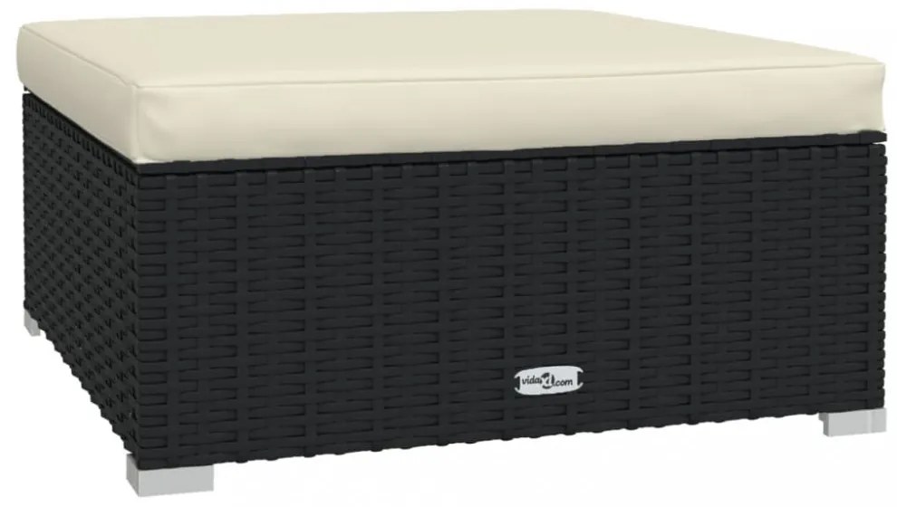 fekete polyrattan kerti lábtartó párnával 70 x 70 x 30 cm
