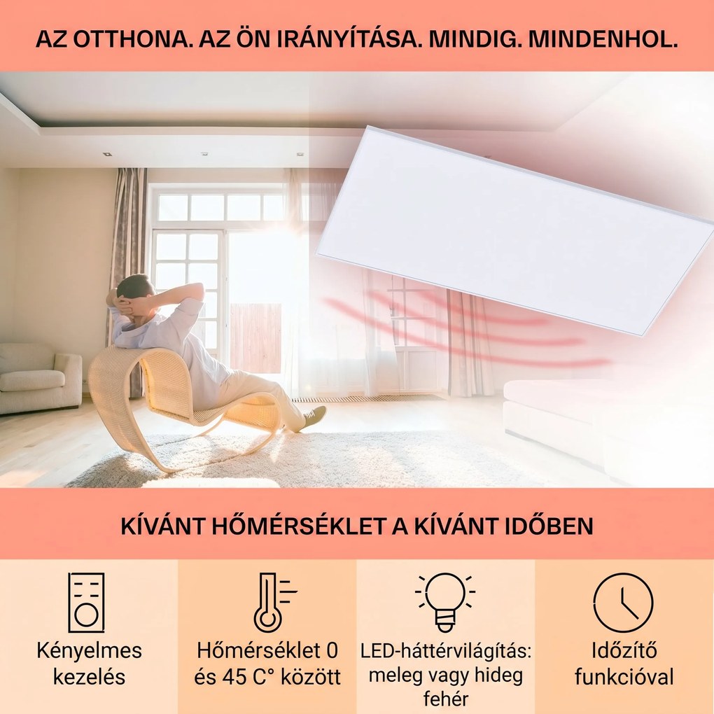 Klarstein Wondersky, infravörös mennyezeti hősugárzó, 120 x 60 x 6,5 cm (SzxMxM), 700 W, IP45