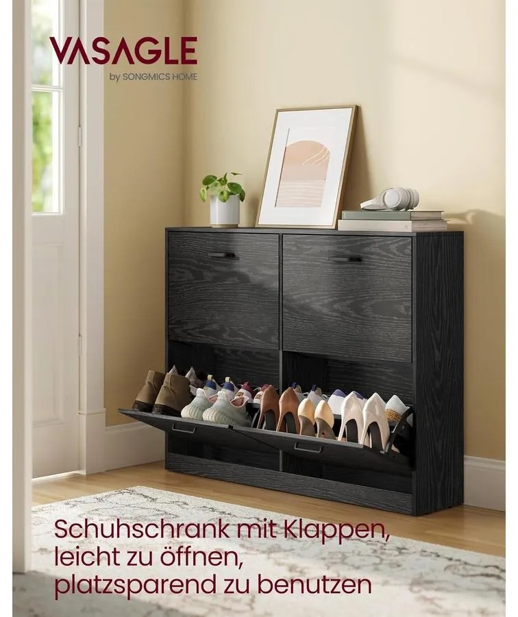 Cipősszekrény 4 lehajtható rekesszel 24 x 105,5 x 83 cm, fekete