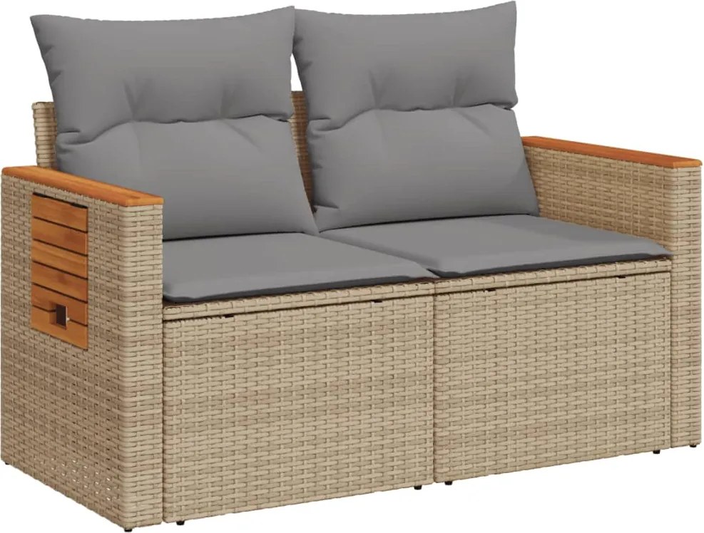 vidaXL 2 személyes bézs polyrattan kerti kanapé párnával