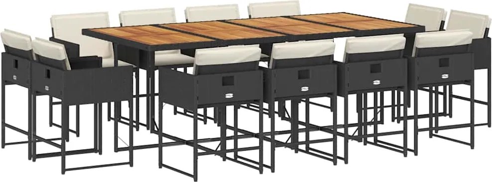 vidaXL 13 részes fekete polyrattan kerti ülőgarnitúra párnákkal
