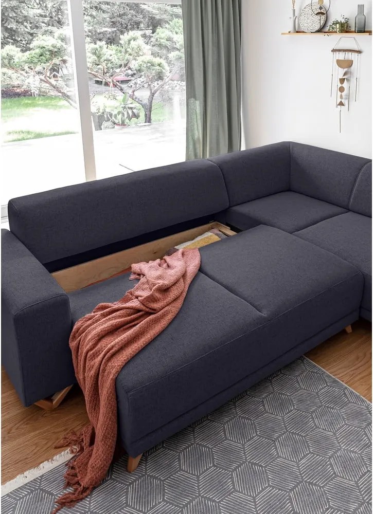 Antracitszürke kinyitható-tárolóhelyes sarokkanapé (jobb oldali-L alakú) Classy Sophie – Miuform