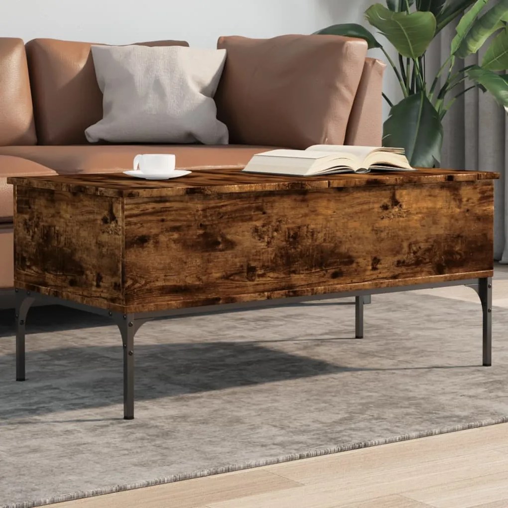 Füstös tölgy szerelt fa és fém dohányzóasztal 100 x 50 x 45 cm