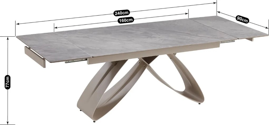 Luigi kerámia kihúzható asztal 160–240 cm, szürke márvány/kasmír színben