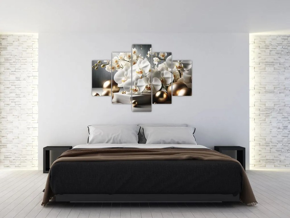 Kép - Orchidea és aranygolyók (150x105 cm)